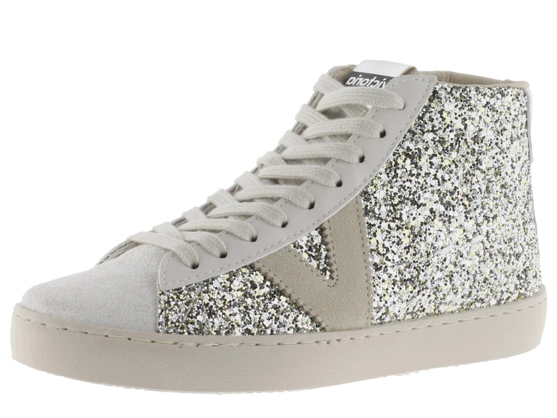 victoria Berlin Glitter High-Top Trainers & Leather & Split Leather Pieces in Contrast 1126189 for Women Plata 38 - Image 1