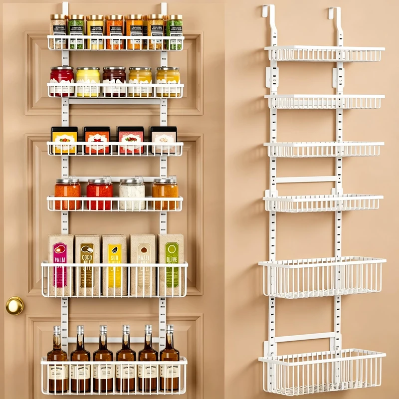 Moforoco 6-Tier Over The Door Pantry Organizer, Pantry Organization and Storage, Black Hanging Basket Wall Spice Rack Seasoning Shelves, Home & Kitchen Laundry Room Bathroom Essentials accessories
