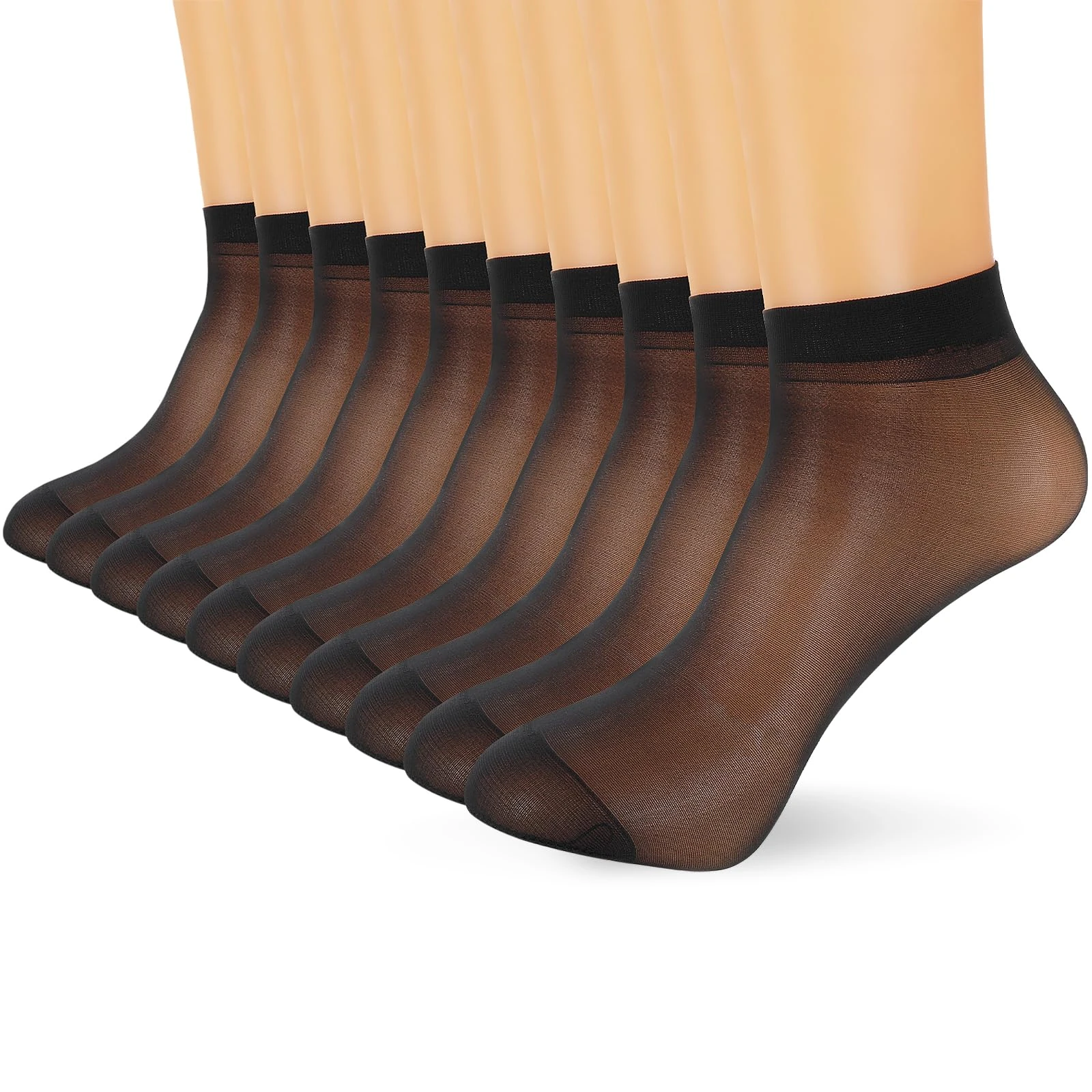 COMNICO 10 Pairs Short Silk Stockings Sheer Black Fashion Crystal Silk Nylon Lace Ultra Thin Trendy Pantyhose Stockings Ankle High Transparent Mesh Socks for Women Girls