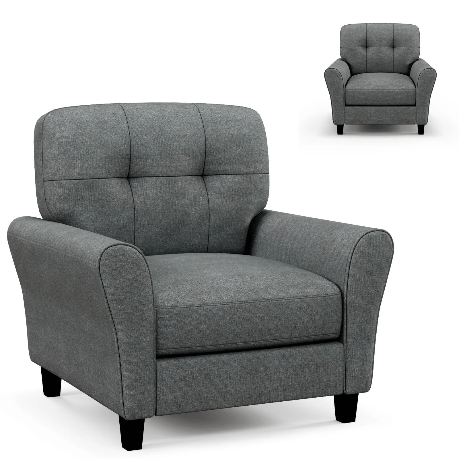 Multigot Modern Tufted Accent Chair, Upholstered Single Sofa Chair with Removable Back & Seat Cushions, Tufted Comfy Lounge Armchair for Living Room, Bedroom, Office