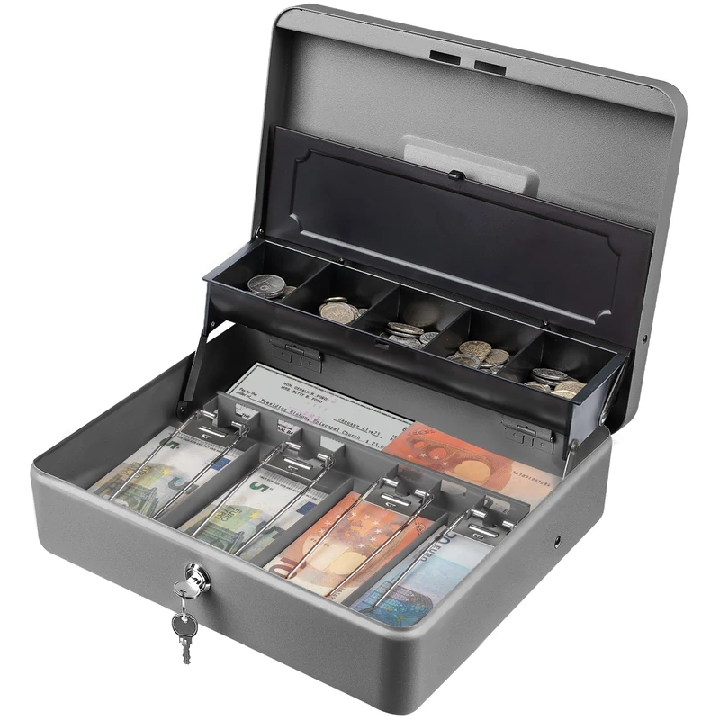 Tera Cash Register Drawer for Cash and Banknotes Manual and Automatic Open, 4 Banknote Compartments and 5 Coins, 30 x 24 cm, POS Restaurant Supermarket, KL380-SL