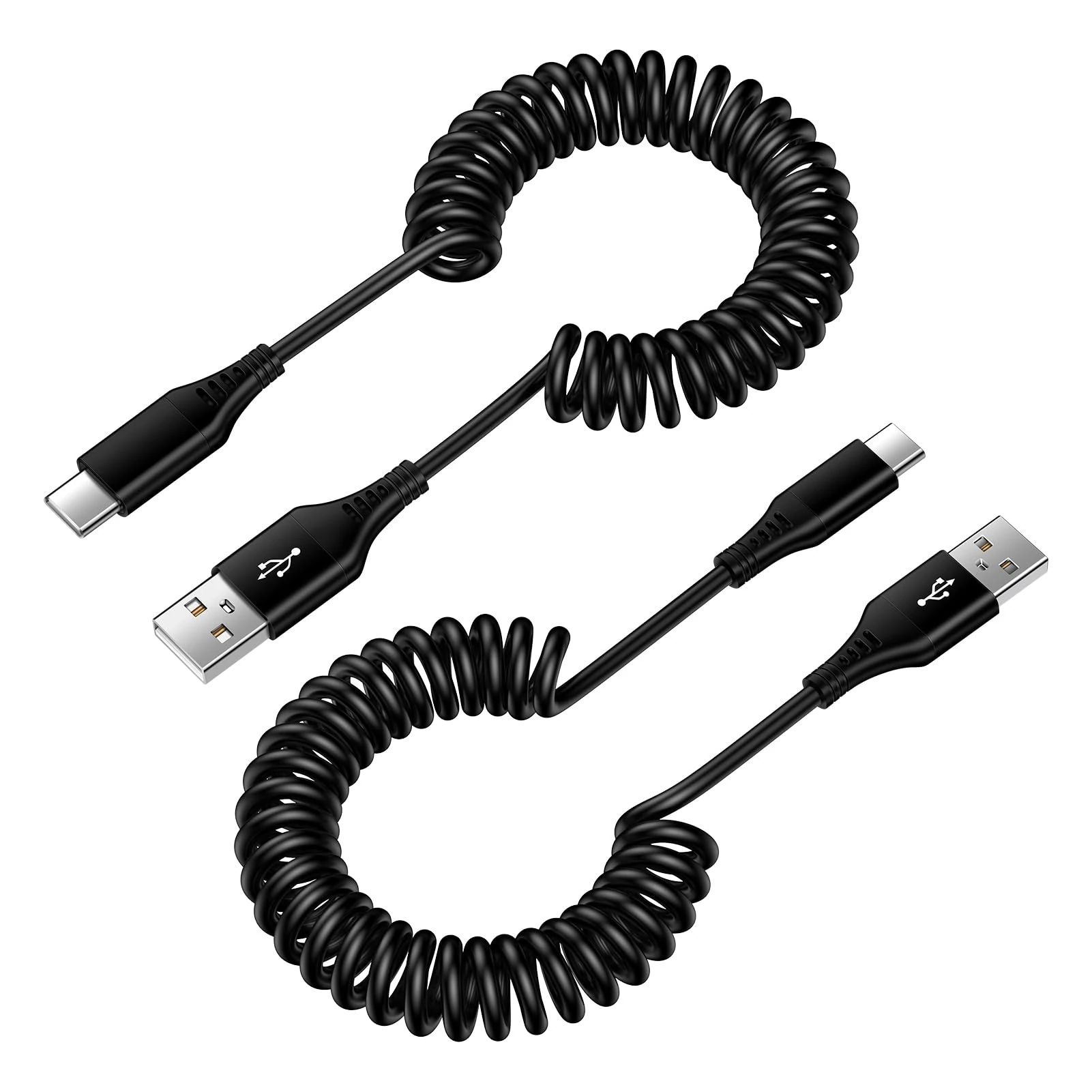USB C Cable, 2-Pack 6FT Spring Type C Cable Fast Charging Coiled USB-A to USB-C Lead for Car,Samsung Galaxy S25 S24 S23 S22 S21 A53 A54 A14 iPhone 16/15,Google Pixel 9 8a 8 7 6,OnePlus 5 etc