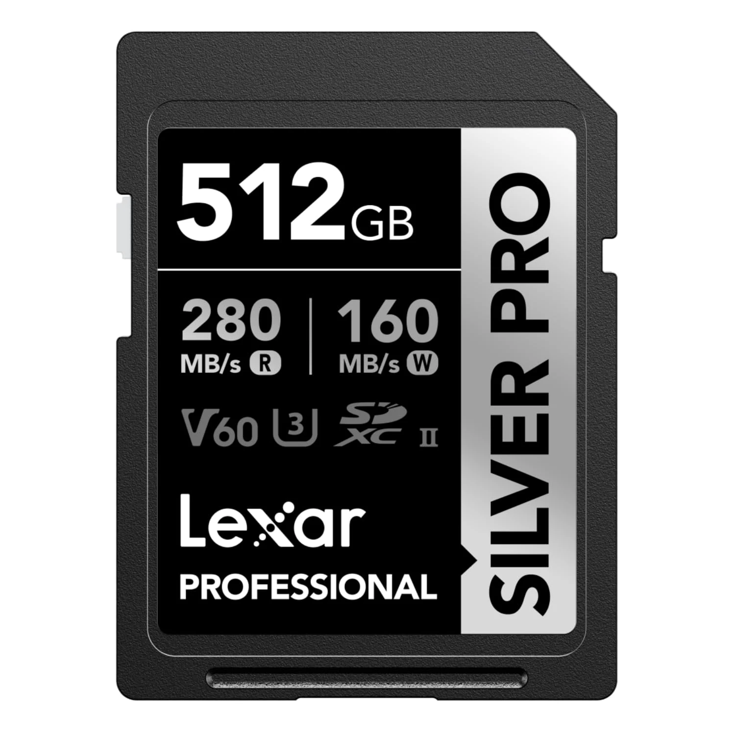Lexar SILVER PRO SD Card 512GB, UHS-II SD Memory Card, V60, U3, C10, Up to 280MB/s Read, 160MB/s Write, SDXC Card for DSLR/Camera/Professional Photographer/Videographer/Enthusiast (LSDSIPR512G-BNNAA)