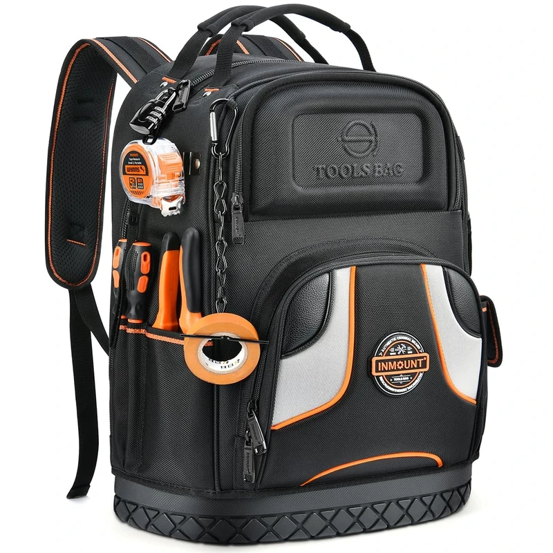 Backpack Tool Bag - Heavy Duty Tool Backpack for Men, HVAC Tool Backpack with Solid Molded Base Tools Organizer Bags for Eelectrician/Construction Large Tool Carrier Combination Lock - Image 1