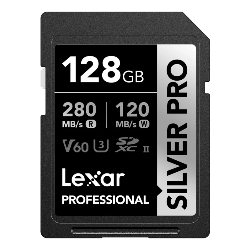 Lexar SILVER PRO SD Card 128GB, UHS-II SD Memory Card, V60, U3, C10, Up to 280MB/s Read, 120MB/s Write, SDXC Card for DSLR/Camera/Professional Photographer/Videographer/Enthusiast (LSDSIPR128G-BNNAA)