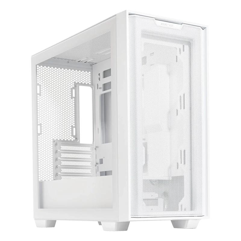 ASUS A21 micro-ATX case - Supports 165 mm CPU Cooler, 360mm radiators, 380mm Graphics Card and ATX PSU, with 33 mm cable management space and 40% porosity to maximize airflow | White