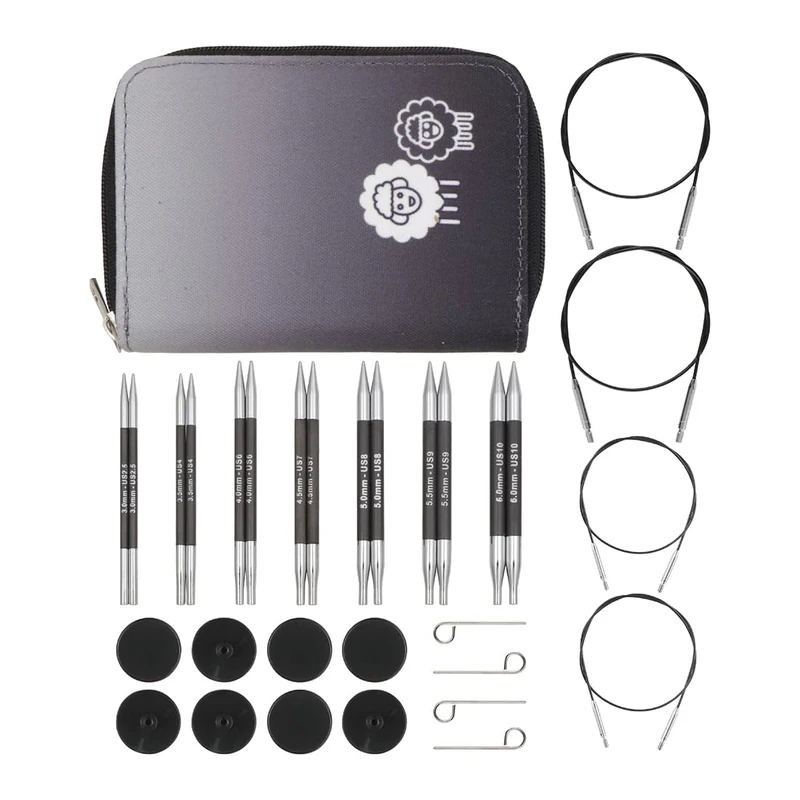 KnitPro Karbonz Midi Interchangeable Needle Set 4" (10cm) | 7 Sizes (3mm to 6mm)