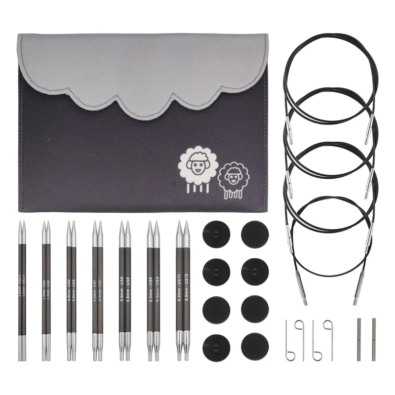 KnitPro Karbonz Midi Interchangeable Needle Set 5" (13cm) | 7 Sizes (3mm to 6mm)