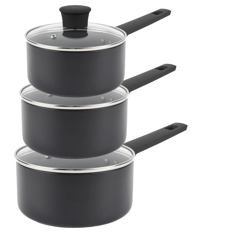 Russell Hobbs COMBO-8693 Saucepan Set – Non-Stick Pans, Induction, With Glass Lids, High Performance, Easy-Clean, Use Little/No Oil, Soft-Touch Handle, 5 Year Guarantee, 16/18/20 cm, Shield Collection