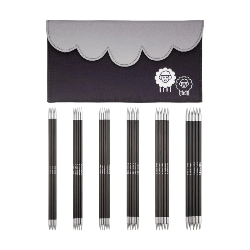 KnitPro Karbonz Starter Double Pointed Needle Set 8" (20cm) | 6 Sizes (2.5mm to 5mm)