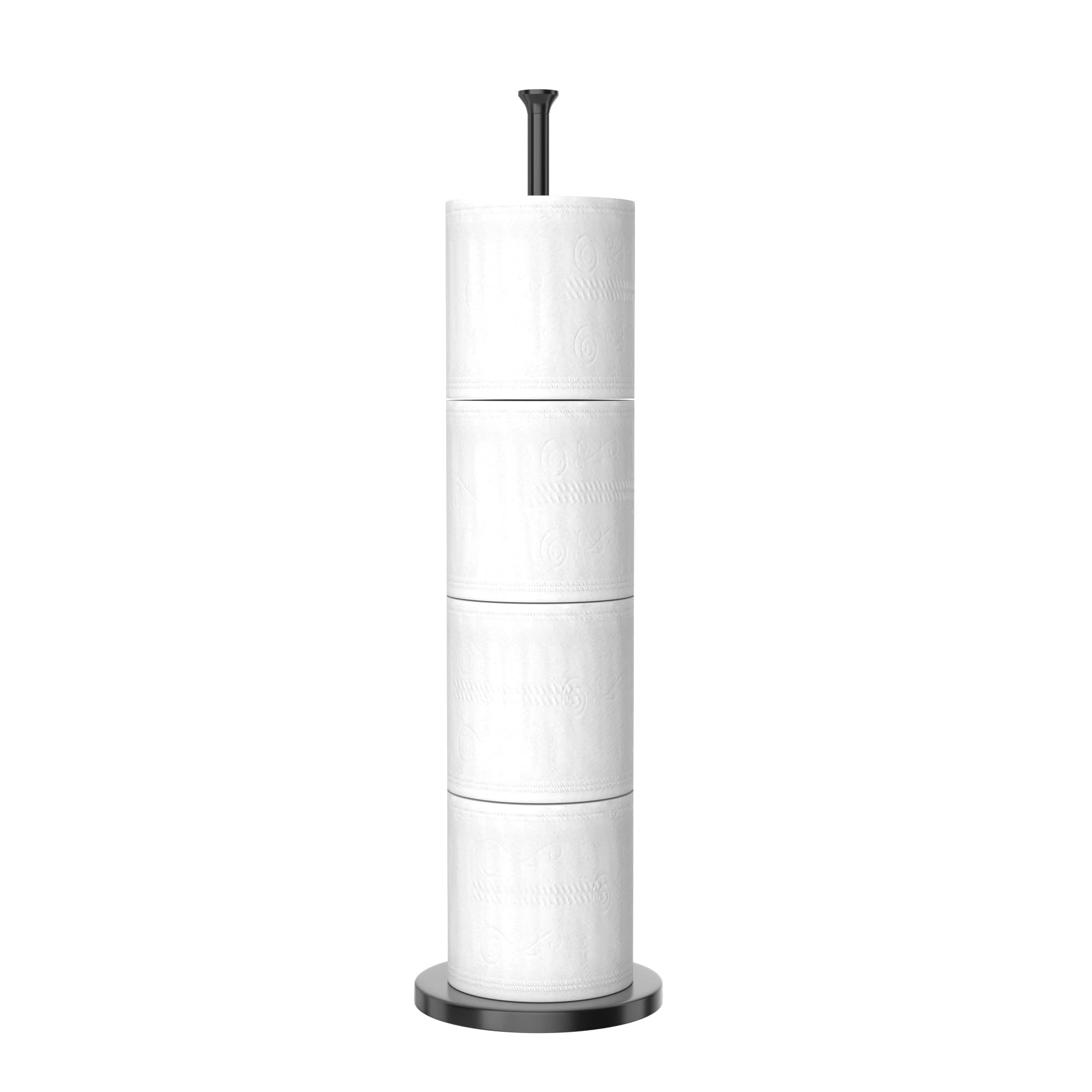 Free-Standing Toilet Roll Holder, Black Toilet Paper Storage Stand for Spare Rolls, Stainless Steel, Modern Design