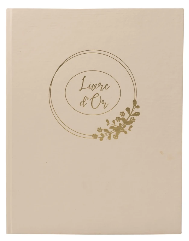 Exacompta - Ref. 47633E -1 Ringflower Wedding Guest Book - Large Size 27 x 22 cm - Champestry, Floral - Marking, Gold Edge and Guest Book inscription - 100 plain white pages - Colour: latte