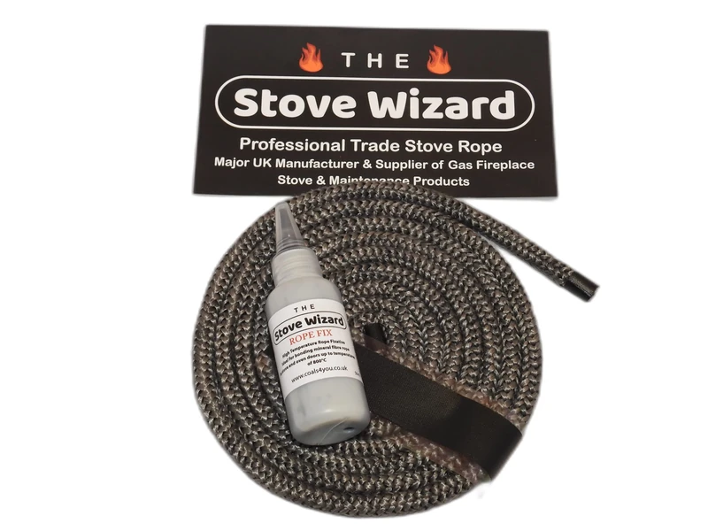 The Stove Wizard Black Stove Rope Kit 6mm x 3.5m Long with Large 50ml Super Seal Adhesive Flues Glass Door Seals Log Wood Burner Multi Fuel Stove Replacement Made In The UK