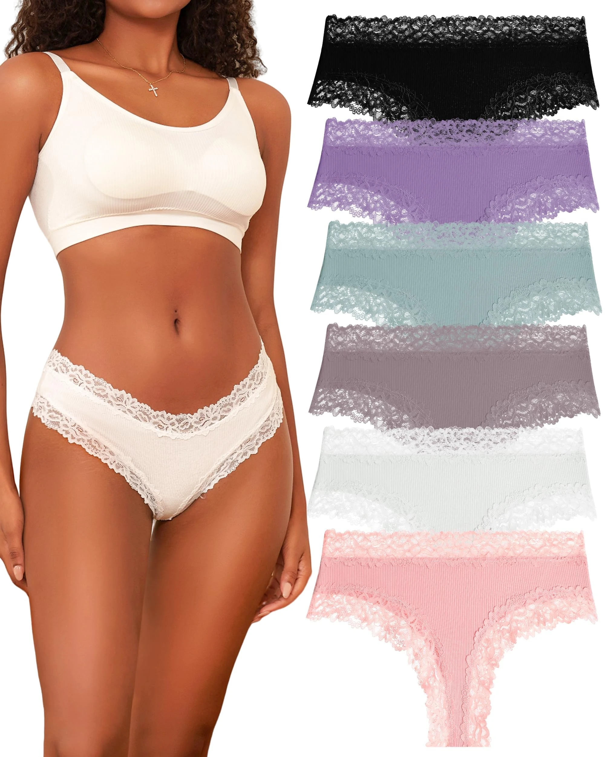 BeReady Cotton Underwear Women Lace Women's Knickers Brazilian Ladies Briefs Sexy Hipster Panties Soft Pants Multipack Pack of 6