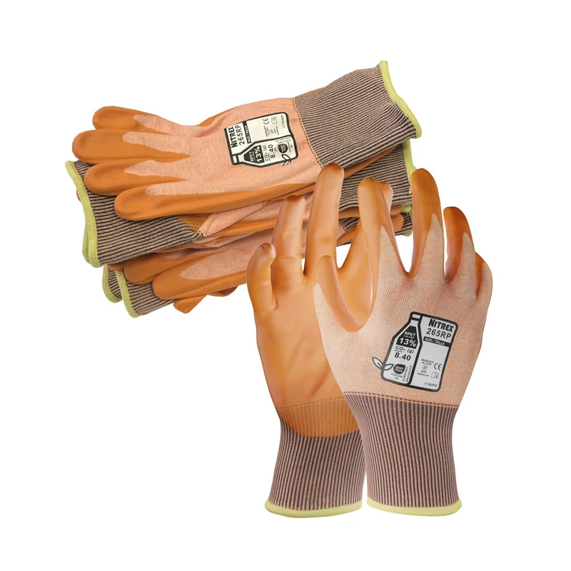 NITREX 265RP Cut Resistant Work and Safety Gloves - 5 Pairs - General Handling Gloves - Foam Nitrile Palm Coated – Oils and Grease Resistant – Mechanical and Industrial Protection - Size 10