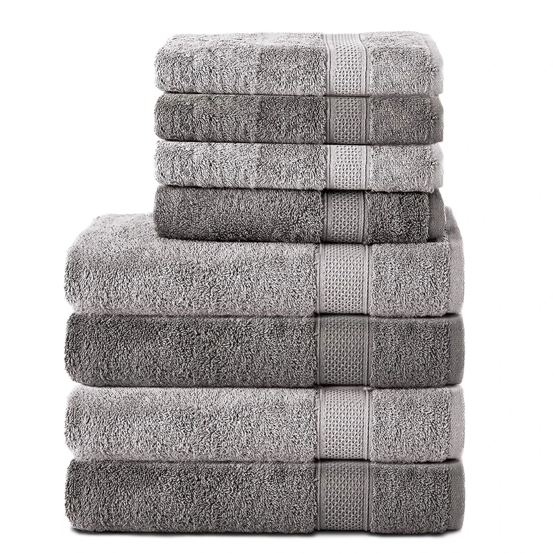 Komfortec Set of 8 Hand Towels 100% Cotton, 4 Bath Towels 70 x 140 cm and 4 Hand Towels 50 x 100 cm, Terry Cloth, Soft, Towel, Large, Anthracite/Silver