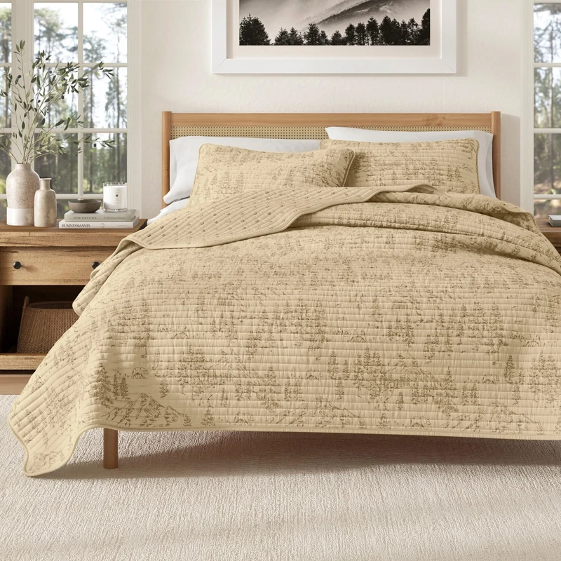 Great Bay Home Full/Queen Reversible Rustic Lodge Bear Bedspread Quilt with Shams - All Season Cabin Coverlet Bedding Set (Includes 1 Quilt, 2 Pillow Shams)