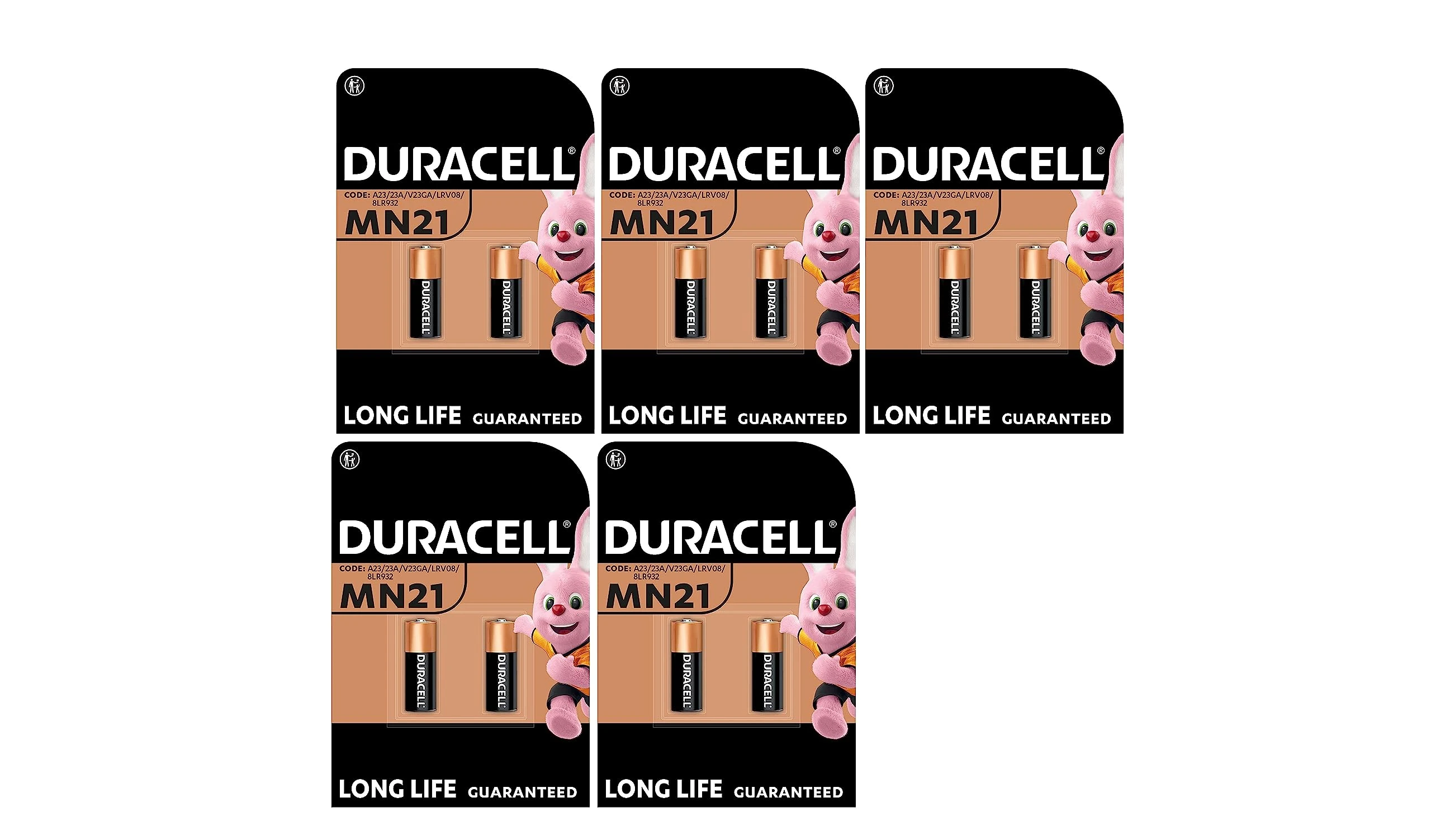 10 x Duracell MN21 (5 Blister Packs of 2 Batteries) 10 Batteries (A23/23A/V23GA/LRV08/8LR932)