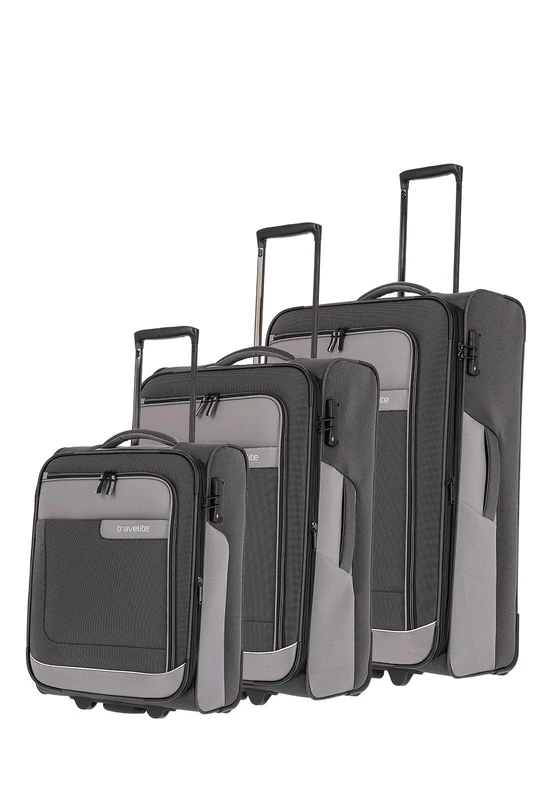 travelite 2-Wheel Suitcase Set Soft Shell Made of Recycled Material, Sizes L/M/S, Luggage Series VIIA: Trolley Set with Hand Luggage in IATA Board Baggage Size