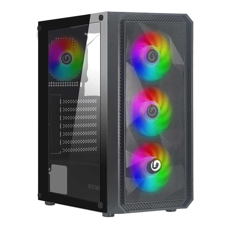 Nuwo Rodan R602 Black ATX Case for PC Gaming, Supports E-ATX, 0.50MM SPCC with 4 Argb LED Fans Addressable Mesh Front and Tempered Glass Side Panel