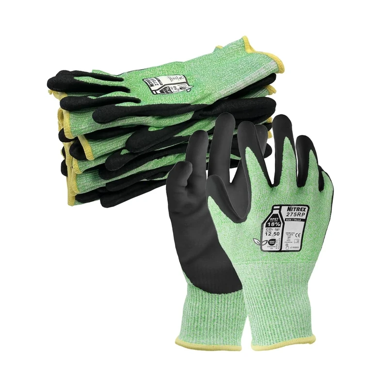 NITREX 275RP Cut Resistant Work and Safety Gloves - 5 Pairs - Sandy Nitrile Palm Coated - Oils and Grease Resistant – Mechanical and Industrial Protective Gloves - Size 6