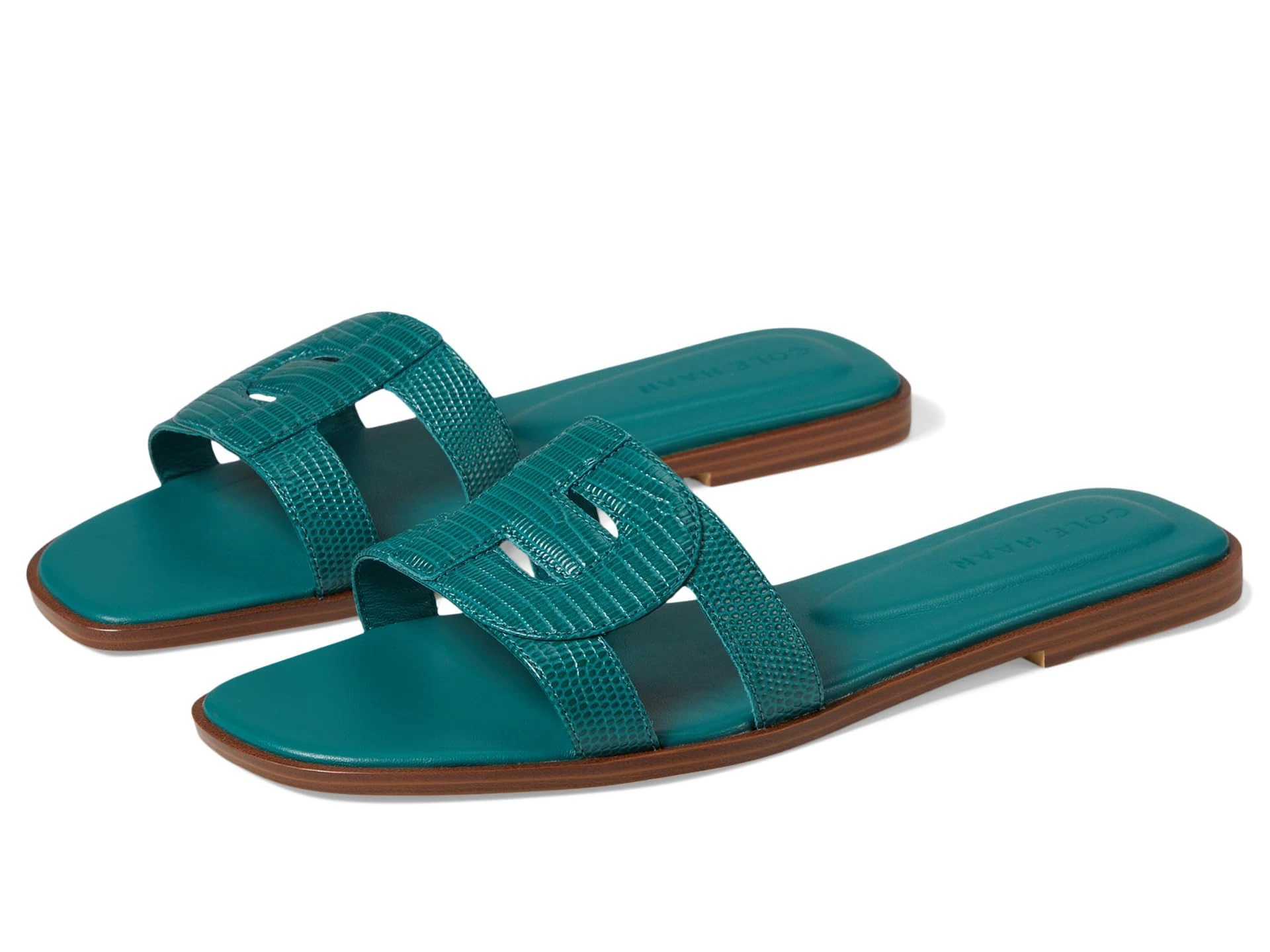 Cole Haan Women's Chrisee Sandals Flat, Green Jacket Lizard Print Leather, 4.5 UK