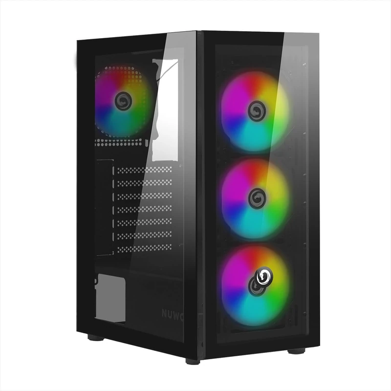 Nuwo Rodan R601 Black ATX Case for Gaming PC, Supports E-ATX, 0.50MM SPCC with 4 ARGB LED Fans Addressable Front and Side Panel in Tempered Glass