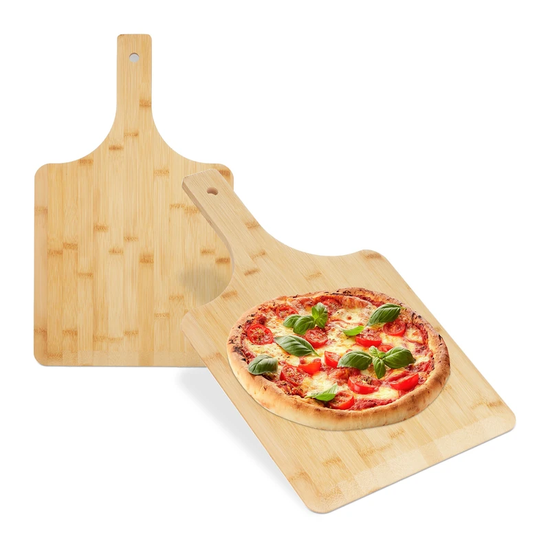 Relaxdays Pizza Tray, Set of 2, Size 50x30 cm, Square, Shovel, Spatula, Bamboo Wood, Bread, Baker, Tool, Paddle, Natural, 1 x 50 x 30 cm