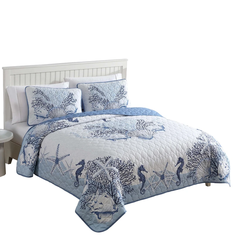 Caribbean Joe Coastal 3-Piece Quilt Set, King, Beach Delight Denim