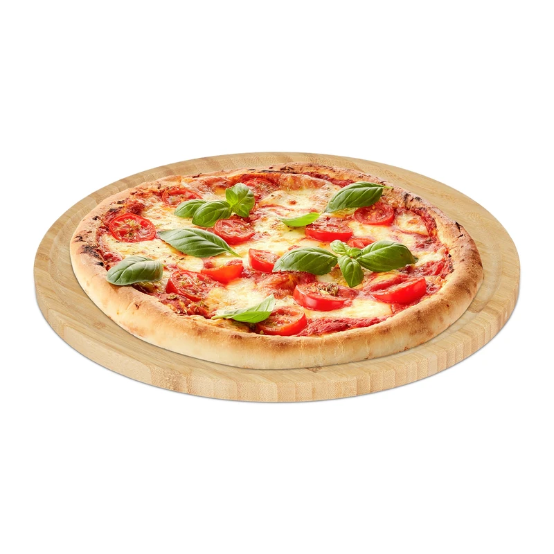 Relaxdays Pizza Board, Natural Bamboo, Ø 32 cm, Serving Plate, Round Platter, for Tarts, Cheese & Charcuterie, Natural