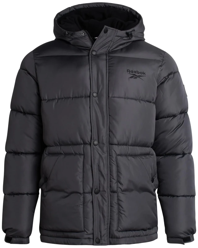 Reebok Mens Winter Jacket - Heavyweight Insulated Mens Winter Coat - Wind Water Resistant Quilted Puffer Jackets for Men, Charcoal, XL