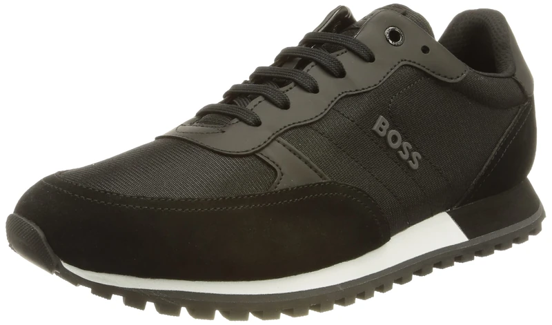 BOSS Mens Parkour-L Runn Mixed-Material Trainers with Branded Side Panel Size Black