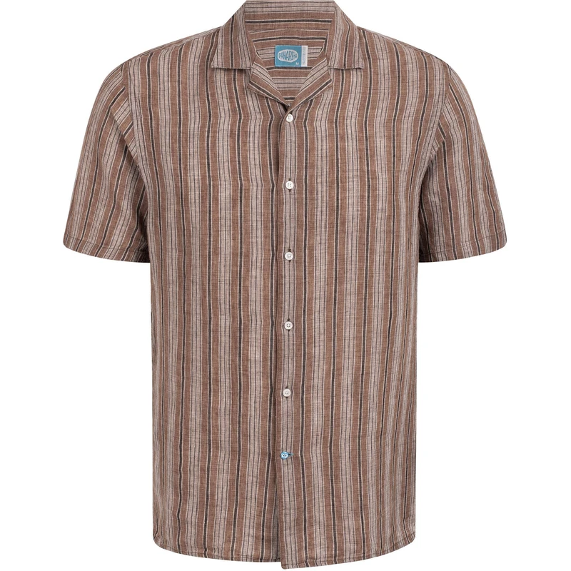 Panareha Men's Hawaiian Linen Aloha Shirt BOUZNIKA Brown (XXL)