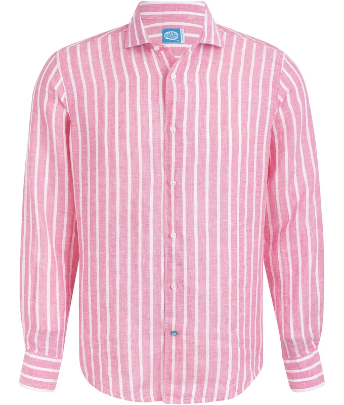 Panareha Men's Striped Linen Shirt Amalfi Pink (L) - Image 1