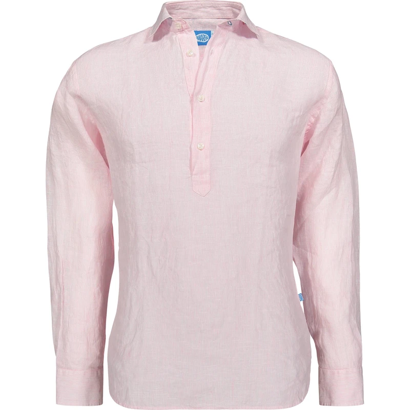 Panareha Men's Striped Linen Popover Shirt Samui Pink (L)