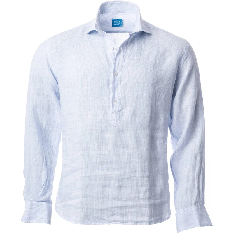 Panareha Men's Striped Linen Popover Shirt Samui Blue (L)