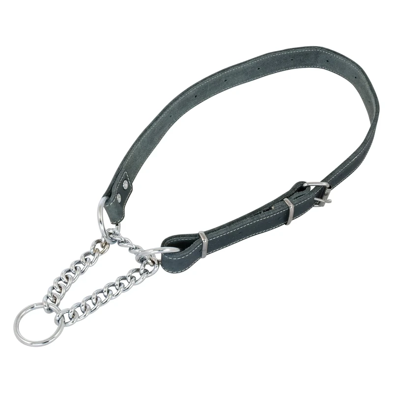 JACK AND VANILLA, Leather Dog Collar, Martingale, Comfortable and Durable, Safety Buckle, Adjustable, Grey, 20mm x 50-70cm, Cuir Gras
