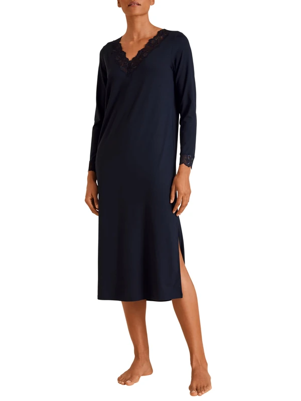CALIDA Elegant Dreams Women's Nightgown Long Sleeve Nightgown 120cm Length, Dark Lapis Blue., 46-48