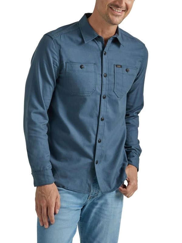Lee Men's Extreme Motion Flannel Working West Shirt, Deep Waters, 34/36