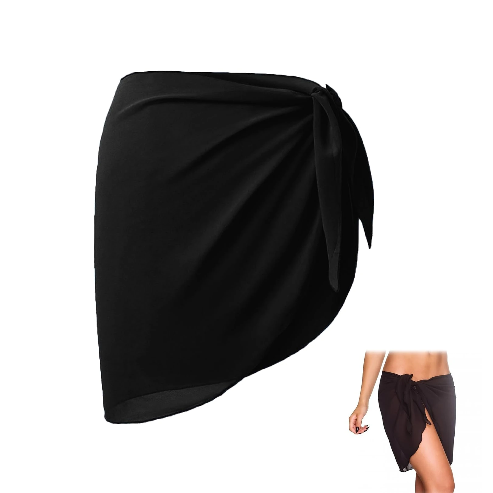 1 PCS Women Beach Wrap, Black Half Beach Cover Up Sarongs and Wraps, Beachwear Sarong Bikini BeachCover Up Chiffon Swimsuit Wrap Skirts for Bikini Swimsuit Holiday Wear Cover