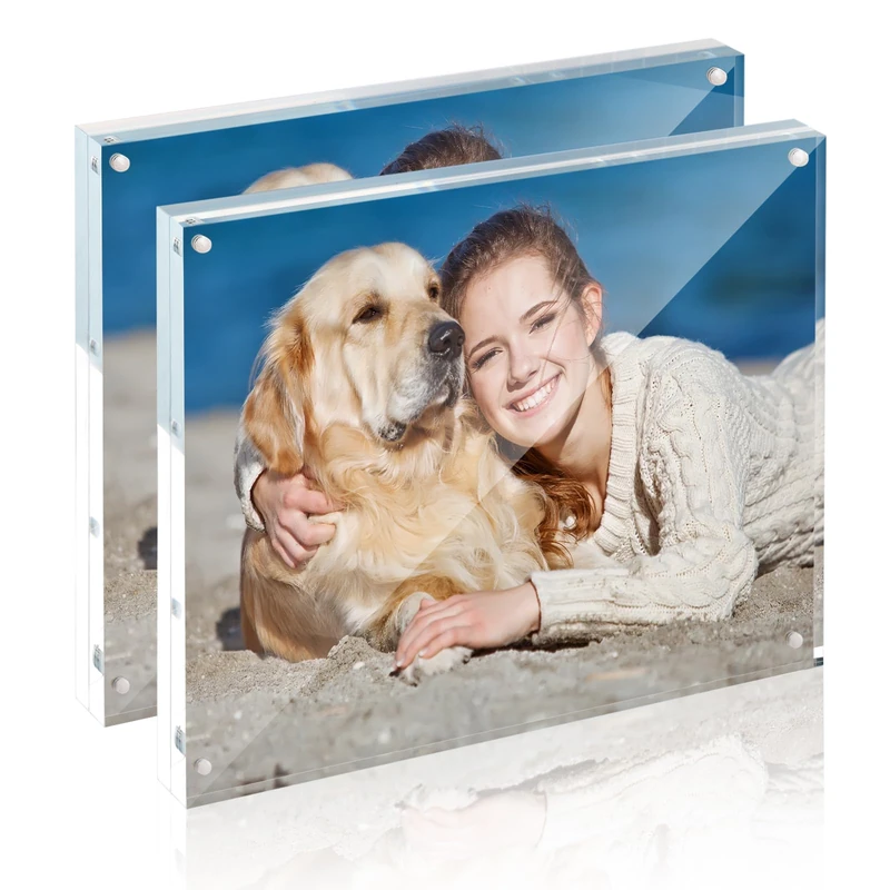 TWING 2 Pack Acrylic Picture Frame 8 x 10 Magnetic Picture Photo Frame,10+10MM Clear Picture Frame, 8 by 10 Picture Frames Acrylic Magnetic Photo Frame Self Standing Double Sided,Gift