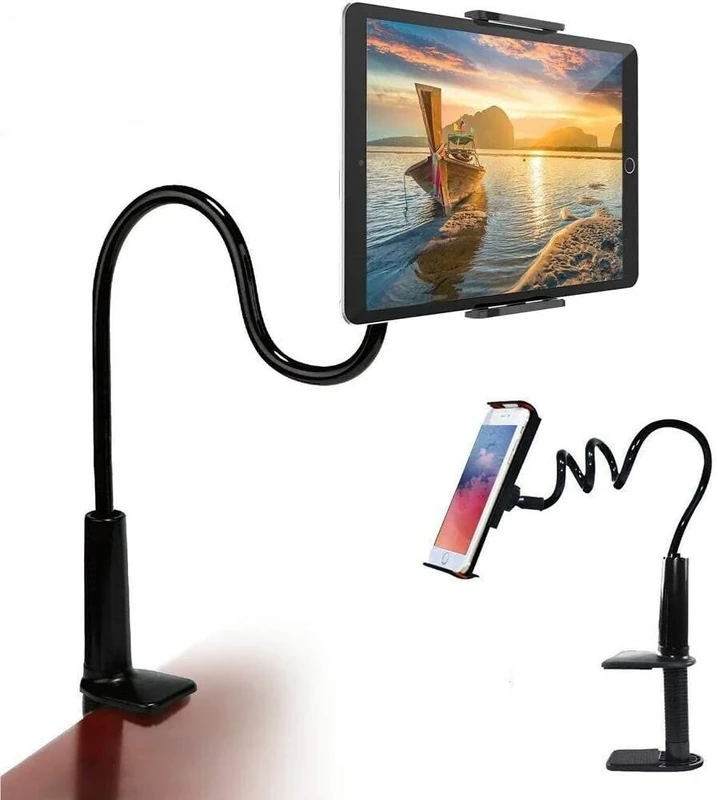 HGLCM Gooseneck Tablet Holder Cell Phone Holder, Universal 360° Flexible Tablet Stand, Lazy Arm Holder Clamp Mount Bracket Bed for iPad Mini/Air, Samsung Galaxy Tab and 4.0-11" Devices(Black)