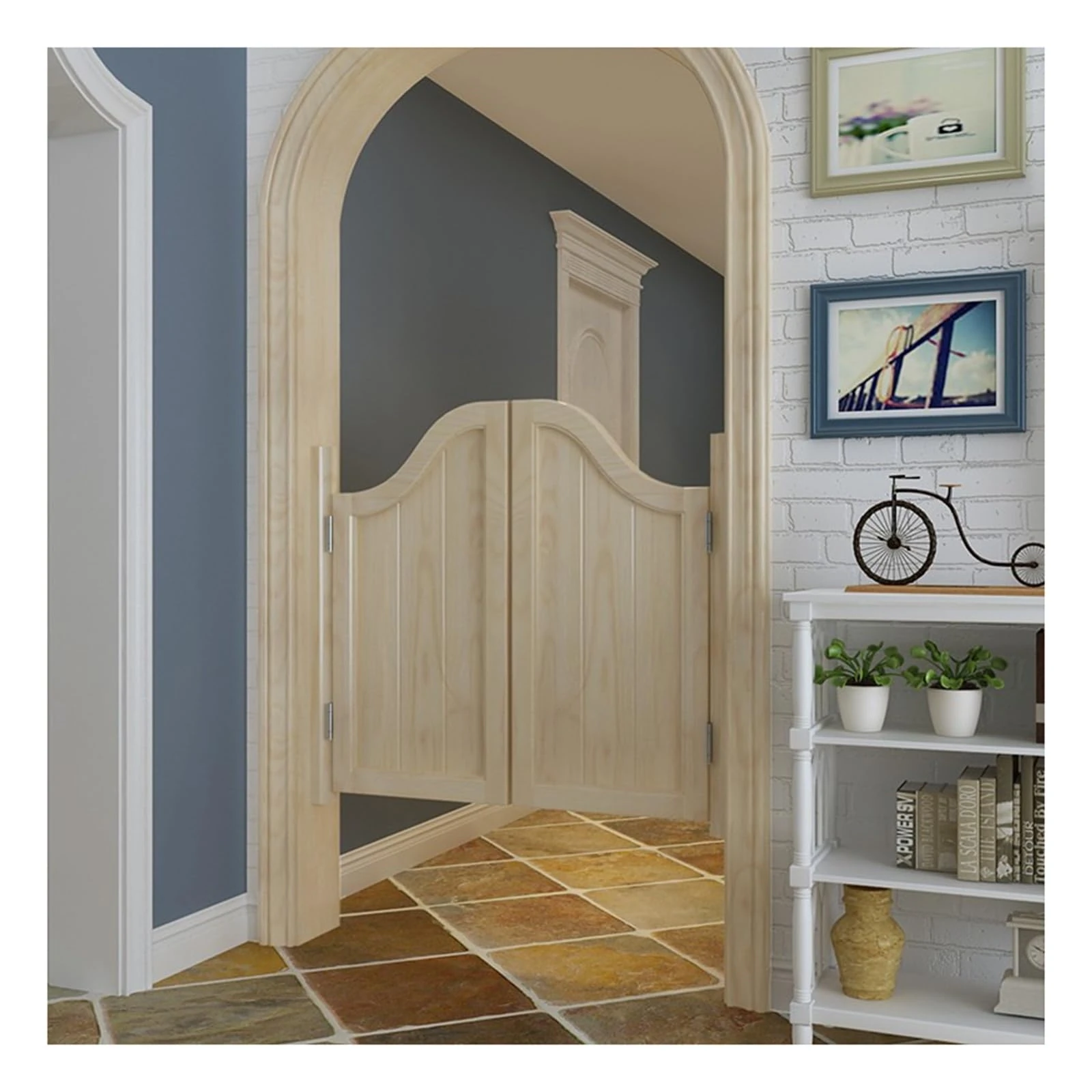 Swinging Saloon Doors, Cafe Door Swing for Home Decor, Wooden Hallway Kitchen Doorway Bar Cowboy Style, Hinges Included, Auto Close (Color: D, Size: W120xH120cm)