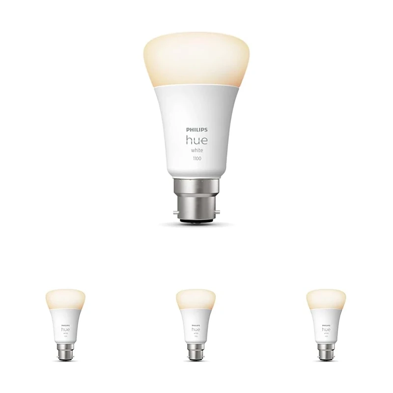 Philips Hue White Single Smart Bulb LED [B22 Bayonet Cap] - 1100 Lumens (75W Equivalent). Works with Alexa, Google Assistant and Apple Homekit (Pack of 4)