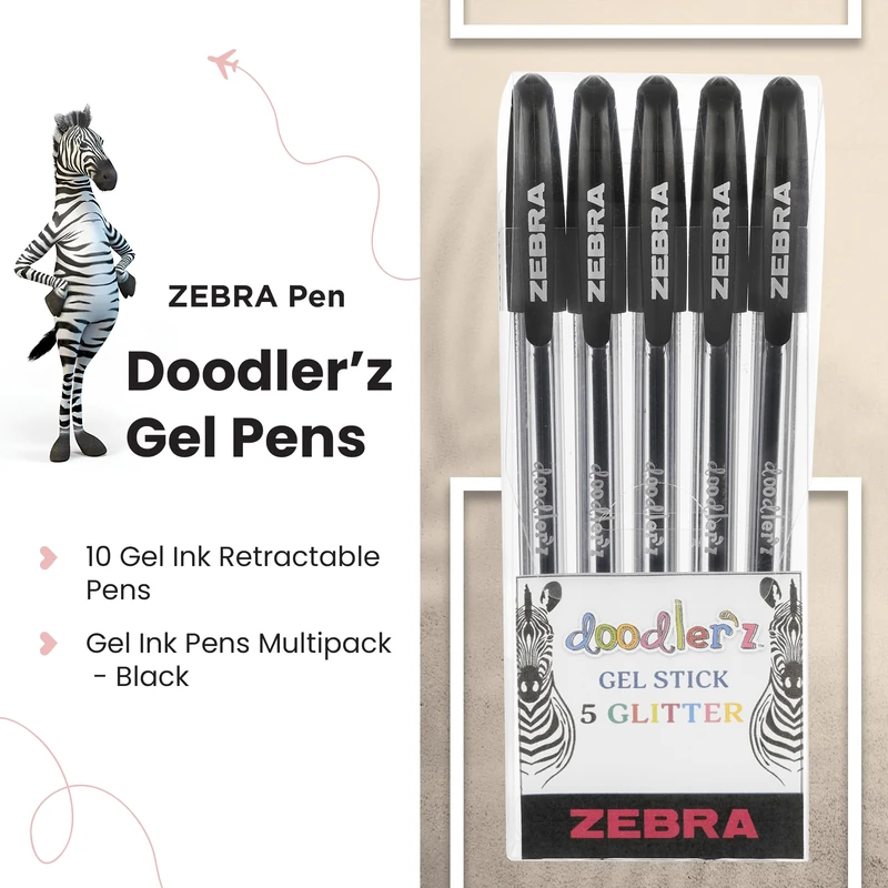 Zebra Pen Doodlerz Gel Stick Pen, Bold Point, 1.0mm, Black Ink, 10-Pack, 2660