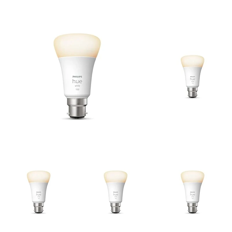 Philips Hue White Single Smart Bulb LED [B22 Bayonet Cap] - 1100 Lumens (75W Equivalent). Works with Alexa, Google Assistant and Apple Homekit (Pack of 5)