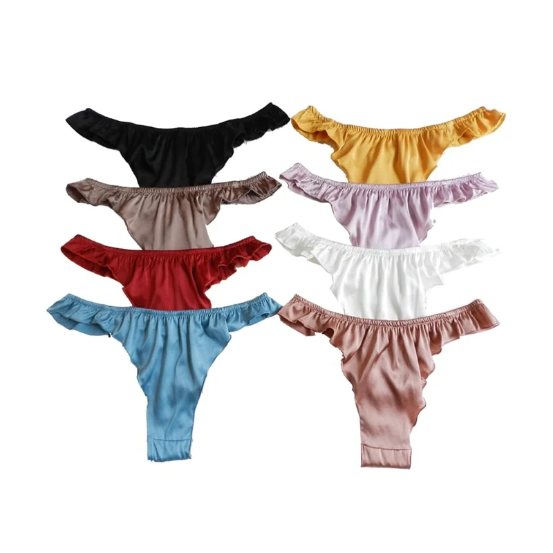 Panasilk Women's Silk Panties Satin Thongs Ruffle Underwear (as8, alpha, s, regular, regular, 8 Pack F) - Image 1