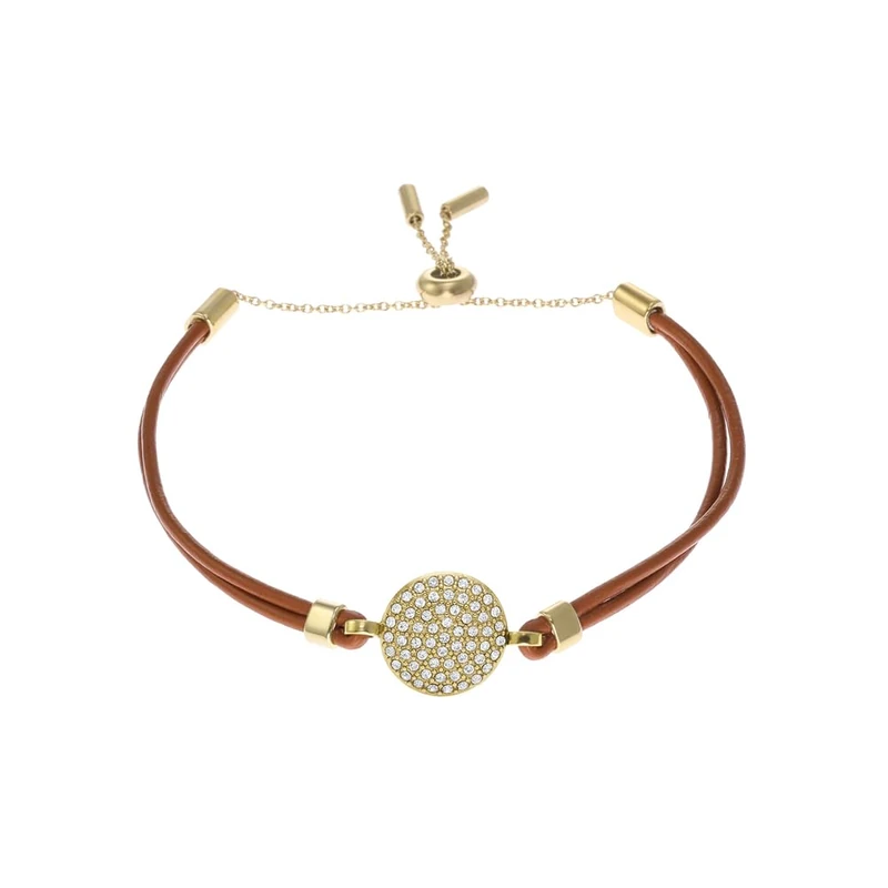 Fossil Women's Sadie Glitz Disc Medium Brown Leather Components Bracelet, JF04545710