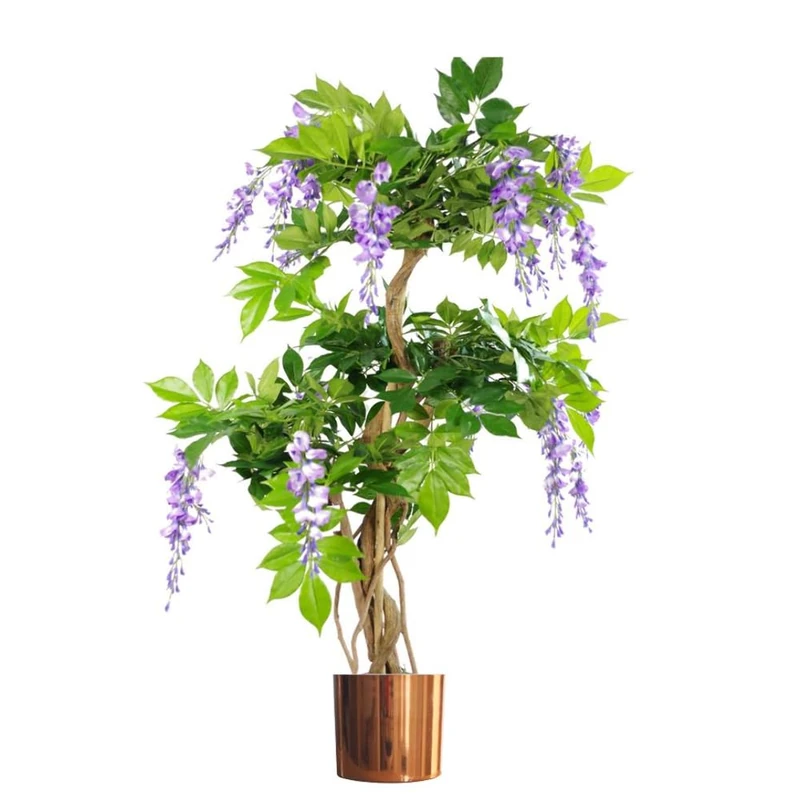 Leaf 110cm Artificial Blossom Tree Metal Planter, Wood, Purple Copper