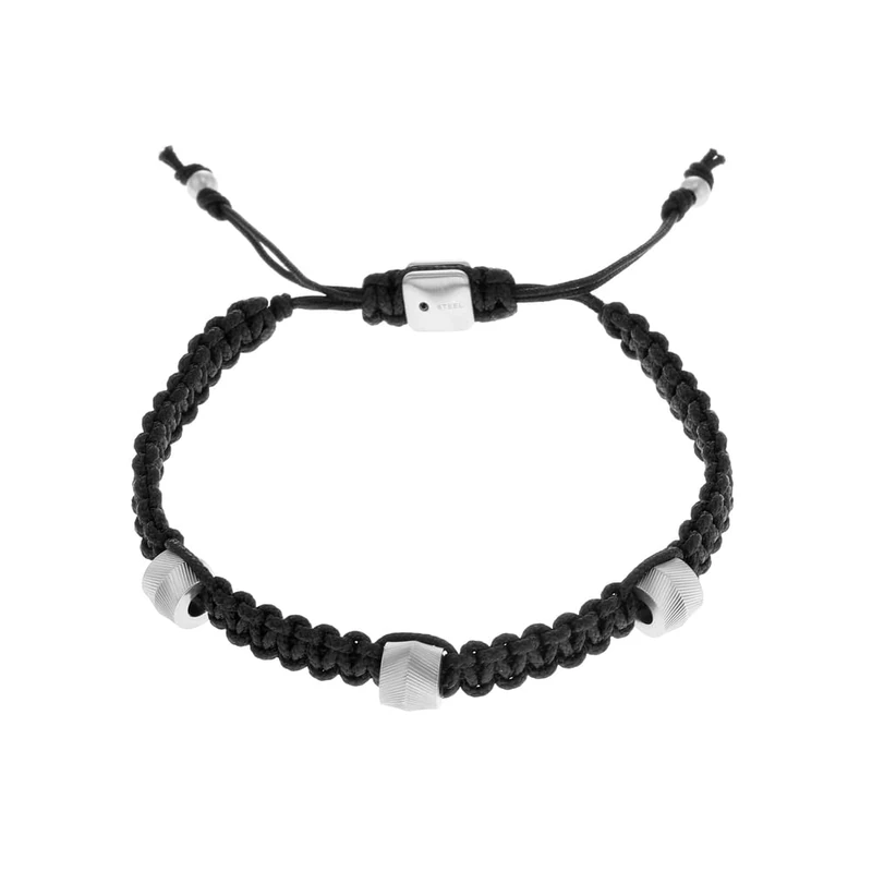 Fossil Men's Bracelet, Stainless Steel and Leather Bracelet with sliding closure